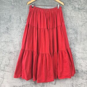 Vtg Shelbi Ranch Skirt One Size Red Broomstick Western Rodeo Tiered Cottage Maxi